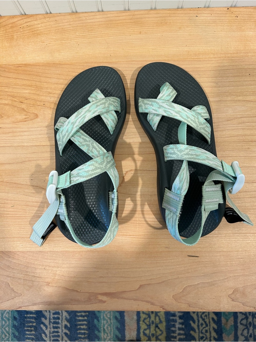 Chaco Mint Green Strappy Sandals with Black Footbed